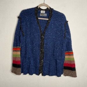 Lynne McNulty Women's Blue Chunky Art Lagenlook Cottage Button Front Cardigan  L